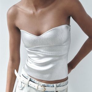 NWT Zara - Knit Bustier Top Metallic Silver | Blogger’s Fave